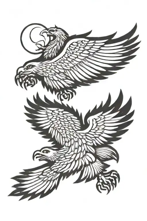 Polish eagle soaring in night sky with a star and moon tattoo design idea