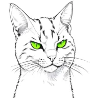 The cat's face is sleek and black, with bright, green eyes that stand out against its dark fur. The eyes are evil like tattoo design idea