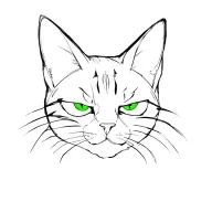 The cat's face is sleek and black, with bright, green eyes that stand out against its dark fur. The eyes are evil like tattoo design idea