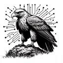 eagle standing on a rock over a field of circuit board leads in a sketch style  tattoo design idea