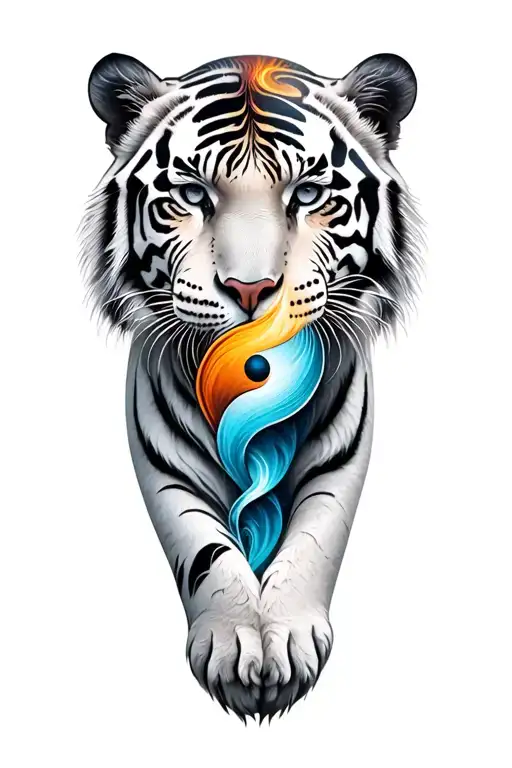 white tiger intertwined yin-yang tattoo design idea