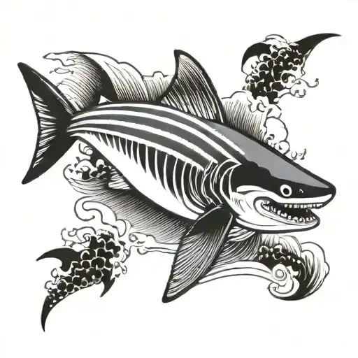 arm stripe representing ocean, shark, manta ray, seahorse, diving tattoo design idea