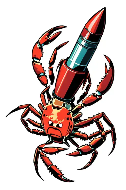 radioactive crab holding a nuclear missile tattoo design idea