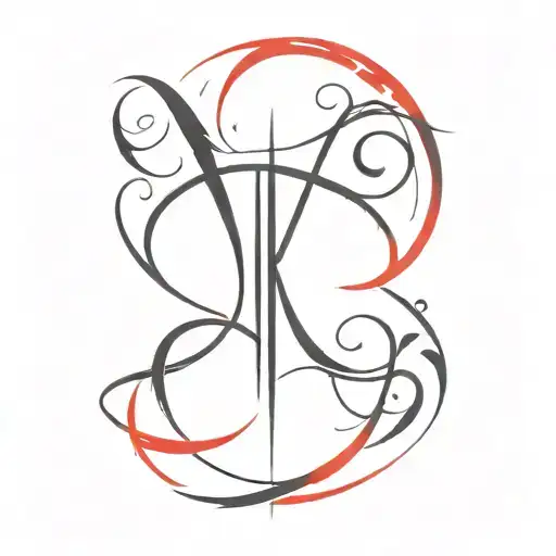 black and red tribal gothic letters KLN tattoo design idea