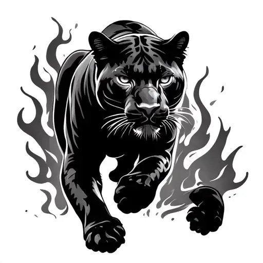 panther walking in fire tattoo design idea