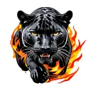 panther walking in fire tattoo design idea