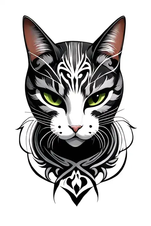 Japanese cat mask third eye tattoo design idea