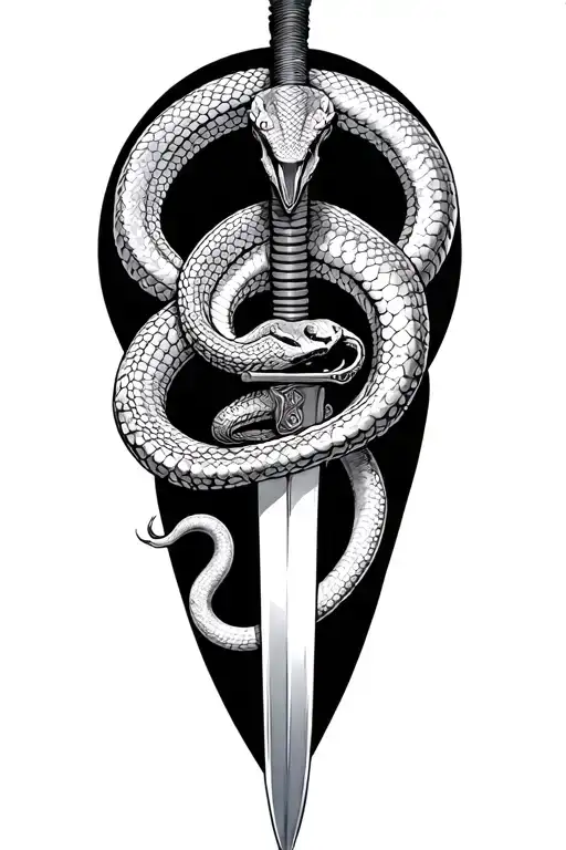 Snakes wrapped around a fencing saber tattoo design idea