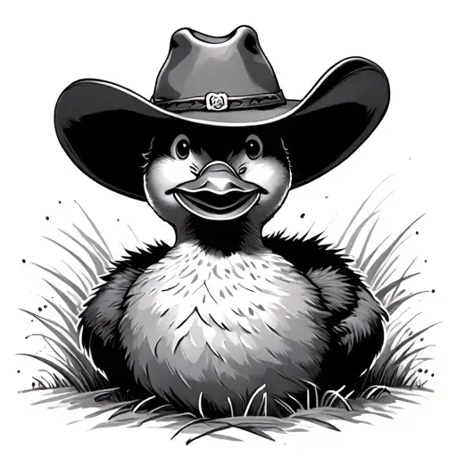 fluffy duck wearing a cowboy hat tattoo design idea