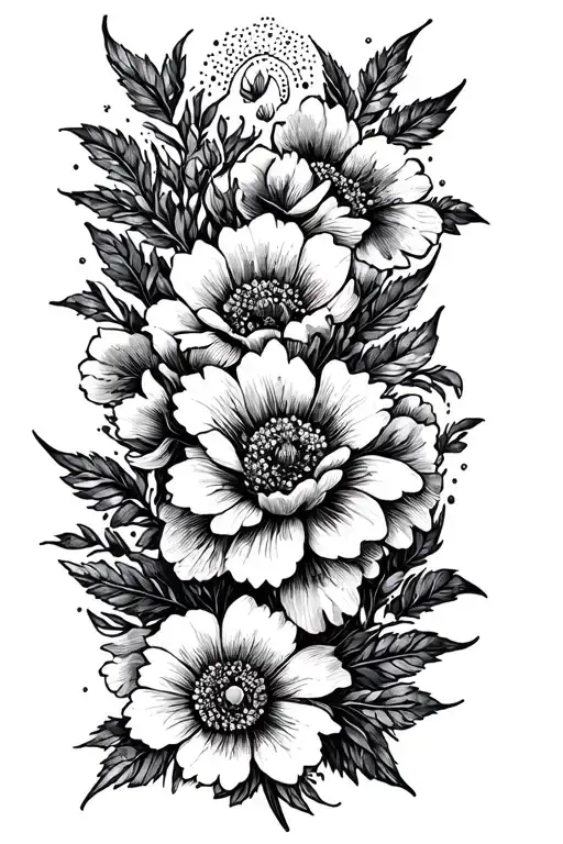 Ukrainian tryzub with flowers tattoo design idea