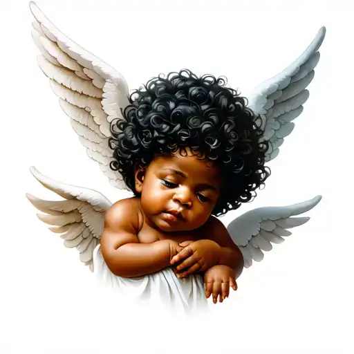 afro cherub baby angel tattoo design idea