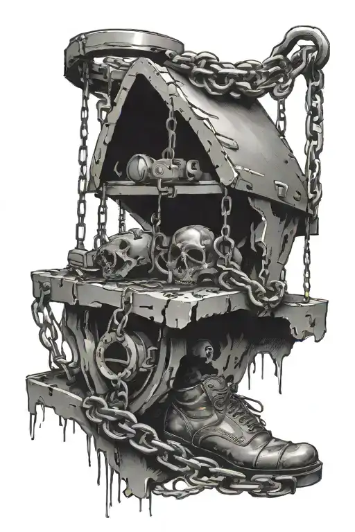 a hunting trap hangs on a short broken chain tattoo design idea