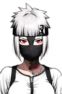 Anime style, create a kakashi mask girl, short hair with bangs, lolita style, red and serious eyes tattoo design idea