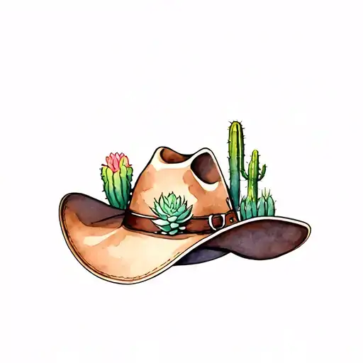 Cacti and succulents growing inside a upside down cowboy hat  tattoo design idea