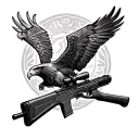 scales, sniper rifle, eagle tattoo design idea