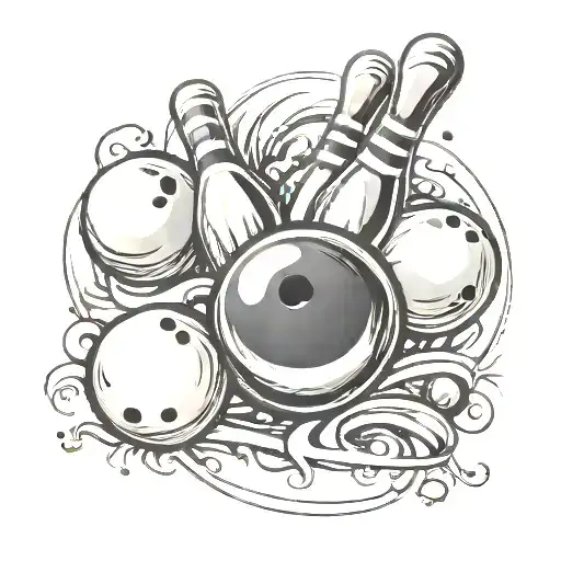 bowling ball hitting pins tattoo design idea