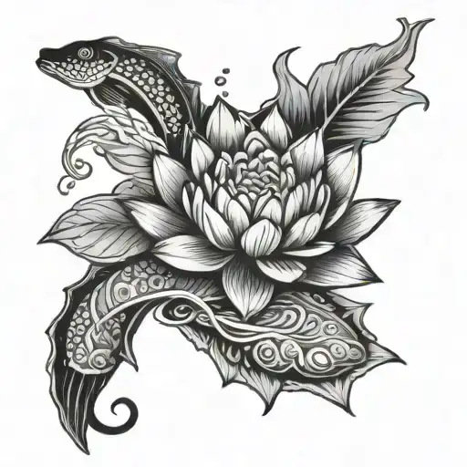 Water lily, Pisces, 666 and Coffee mug tattoo design idea