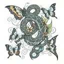 snake sleeve with butterflies fluttering tattoo design idea