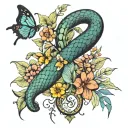 snake sleeve with butterflies fluttering tattoo design idea