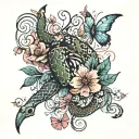 snake sleeve with butterflies fluttering tattoo design idea