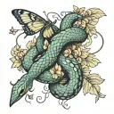 snake sleeve with butterflies fluttering tattoo design idea