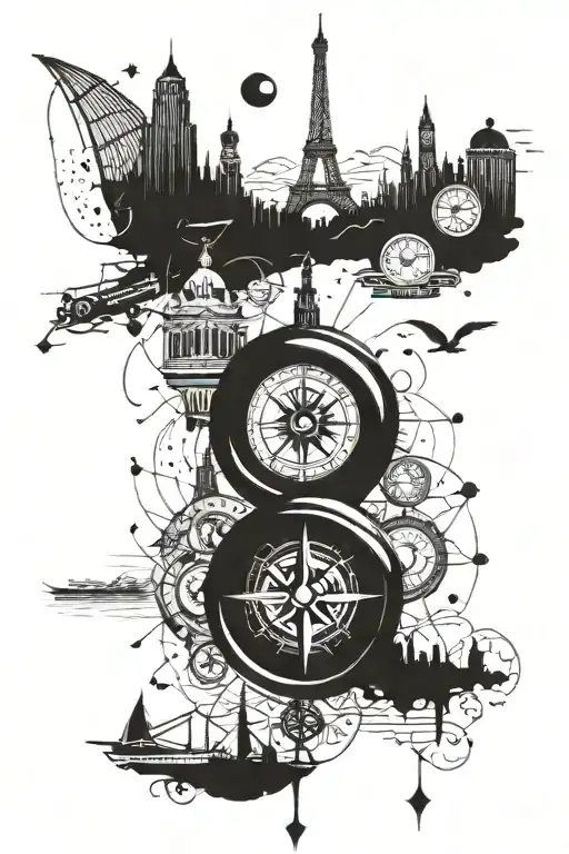 travelling, friends, compass, Dubai, London, Amsterdam, Paris tattoo design idea