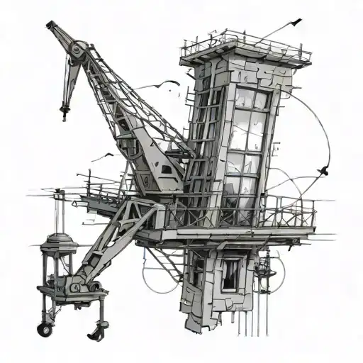 Building crane, that holds a window. Behind the window is the Galaxis. The window dangels, about to fall tattoo design idea
