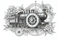 train and compass rose  tattoo design idea
