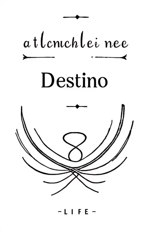 Written in attaché: "Destino" with a symbol of life below in the shape of a white tattoo in very very small and fine tattoo design idea