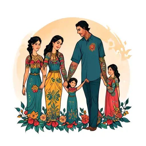 family holding hands holding tattoo design idea