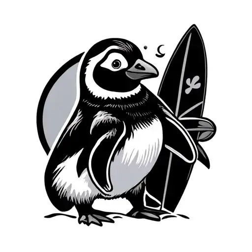 Penguin With Surfboard tattoo design idea