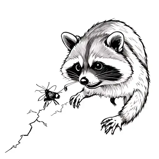 a raccoon trying to catch a lightning bug tattoo design idea