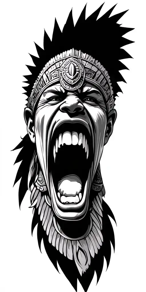Aztec warrior screaming tattoo design idea
