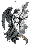 Angel with clouds and roman numerals tattoo design idea