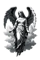 Angel with clouds and roman numerals tattoo design idea