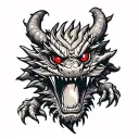 Angry dragon with red eyes, wrap around arm tattoo design idea
