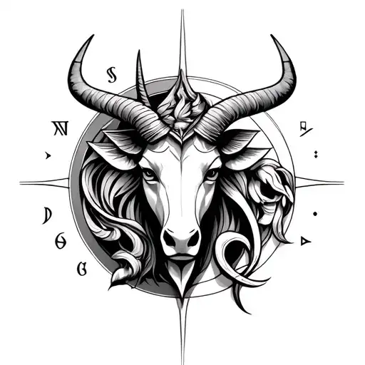 fusion of zodiac symbols taurus, capricorn, virgo, and libra tattoo design idea