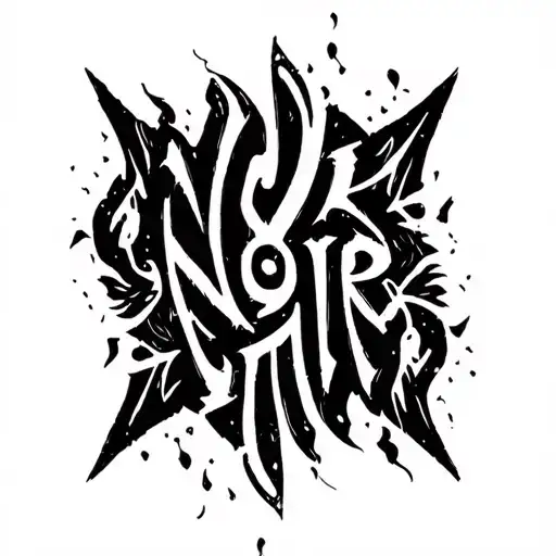 fish-eye lettering NOIR and blurry tattoo design idea