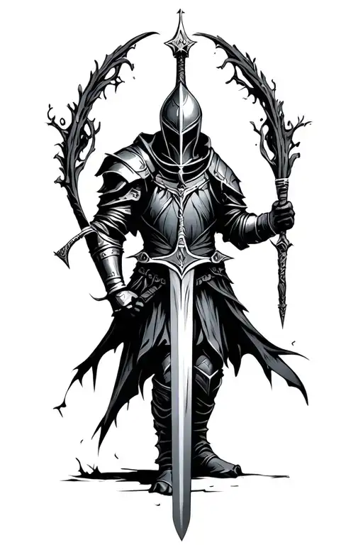 A knight from Dark Souls wielding a unique sword tattoo design idea