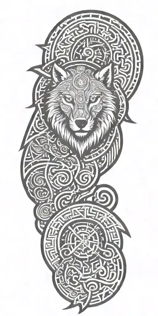 viking runes, ornaments, odins wolfs, gods tattoo design idea