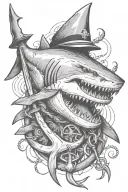 shark biting an anchor wearing a sailor hat tattoo design idea