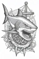 shark biting an anchor wearing a sailor hat tattoo design idea