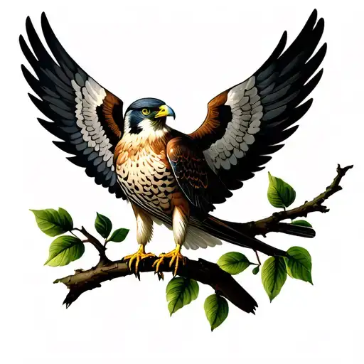falcon on branch with wings at side tattoo design idea