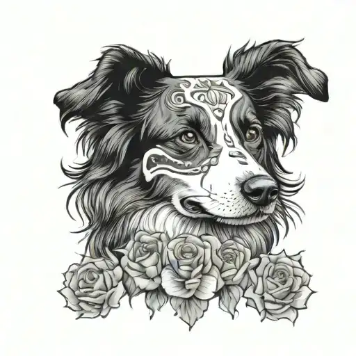day of the dead border collie tattoo design idea