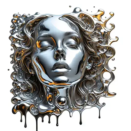chrome melting woman face tattoo design idea