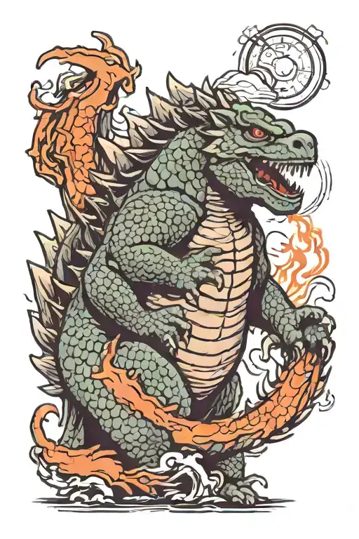 godzilla fighting tattoo design idea