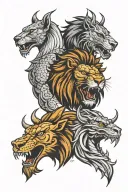 lion head above a bulls head above a dragon head tattoo tattoo design idea