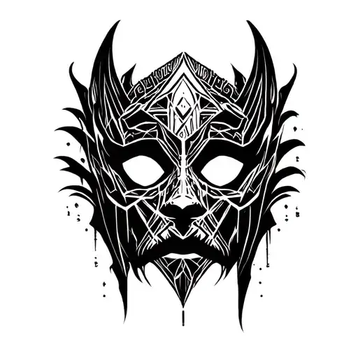 I need a chaotic mask that reflects the deadly sin of gluttony. The mask can be thick and should have the eyes filled in tattoo design idea