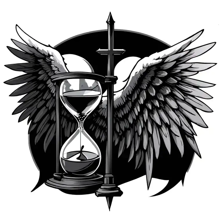 grim reaper wings hourglass Christian  tattoo design idea