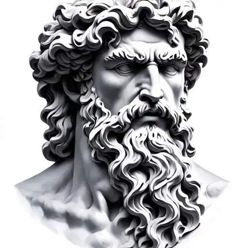 realistic zeus sculpture with some lightening tattoo design idea
